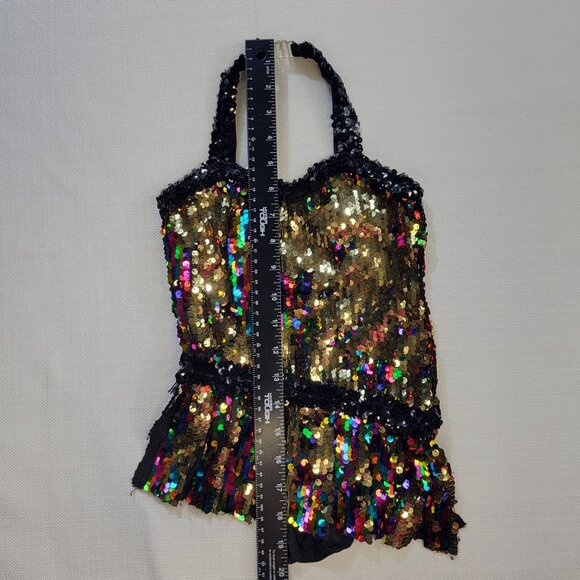 Glamour Costumes Black Gold Colorful Sequin Halter Dance Costume Child Small 4-6 - Picture 8 of 16